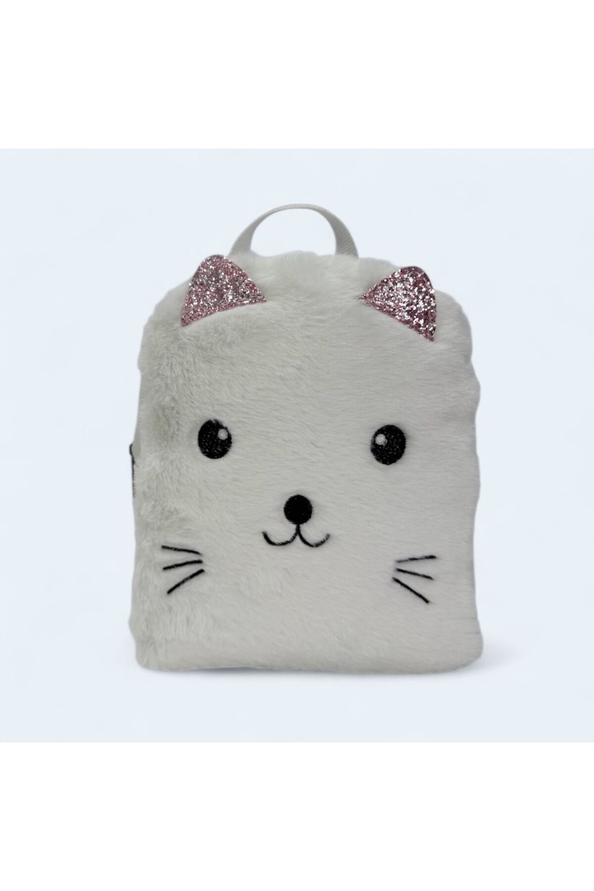 çantaevim-White Color Girl's Backpack with Plush Cat Pattern and Cute Animal Pattern with Adjustable Strap 2