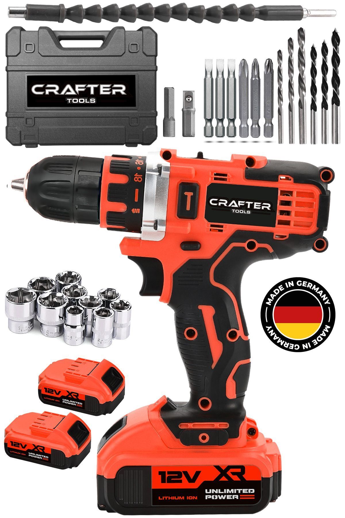 CRAFTERTOOLS 12V Çift Bataryalı Çelik Şanzıman 24 Parça Setli Akülü Vidalama Şarjlı Matkap