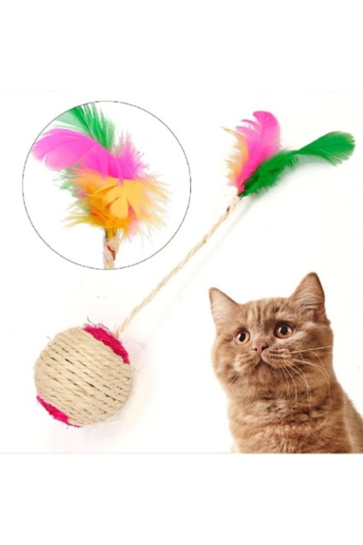 Orqinel Mixpet Renkli Tüylü Ipli Kedi Oyuncağı