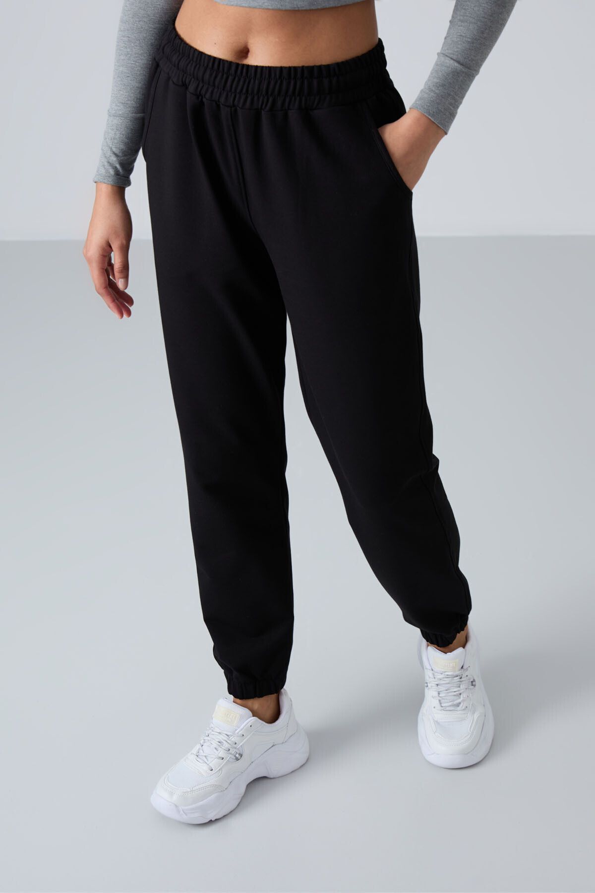 LC Waikiki %100 Pamuk Beli Lastikli Bağlamalı Düz Kadın Jogger Eşofman Altı Rahat Kullanım