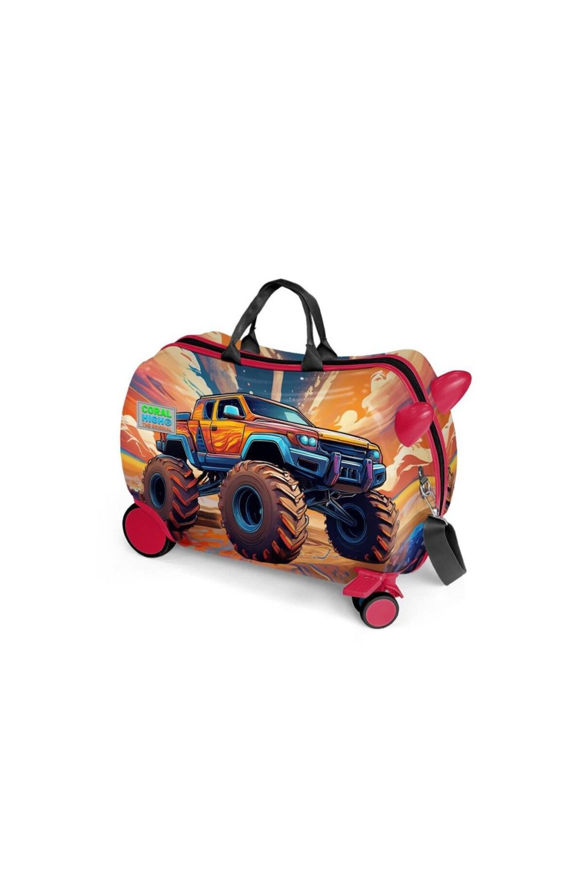 Coral High Kids Turuncu High Wheels Truck Desenli Otur-çek Çocuk Valizi 16365