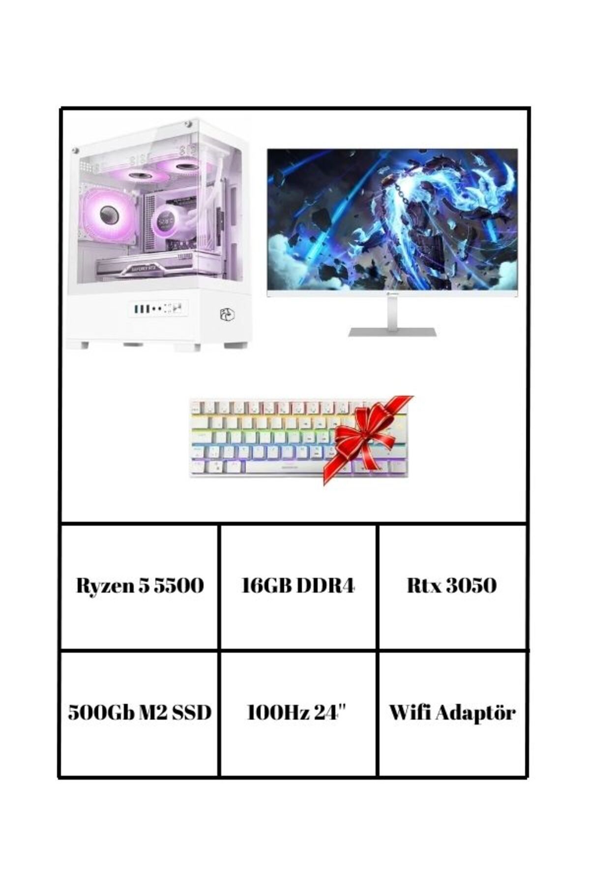 RAMTECH RMT0905 Ryzen 5 5500 / Rtx 3050 / 16Gb Ram / 500Gb M2 24'' 100Hz Beyaz Monitör Mekanik Klavye