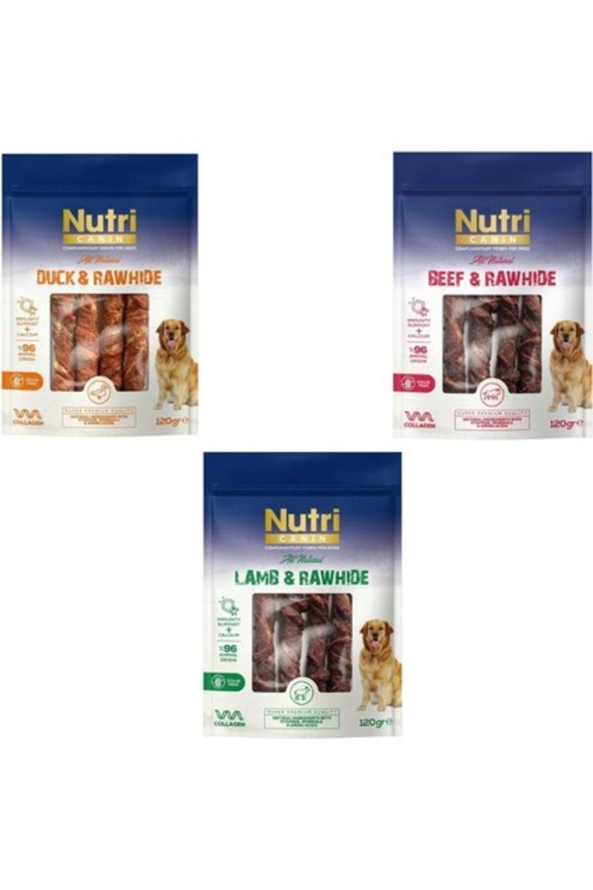 Orqinel Nutri Canin Rawhide Orta Büyük Irk Köpek Kemik Ödülü 120 gr x 3 Çeşit