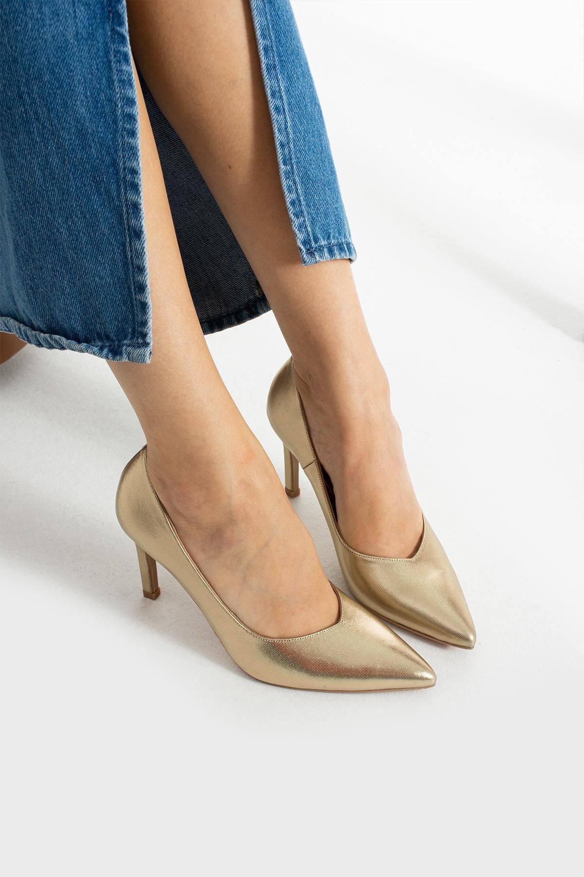 FOLLİNİ Kadın Hakiki Deri Stiletto Dore