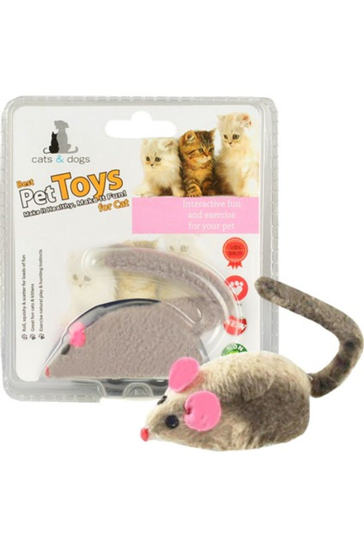 Orqinel Flip Kurmalı Peluş Fare Kedi Oyuncağı Gri 7X4CM (Gri)