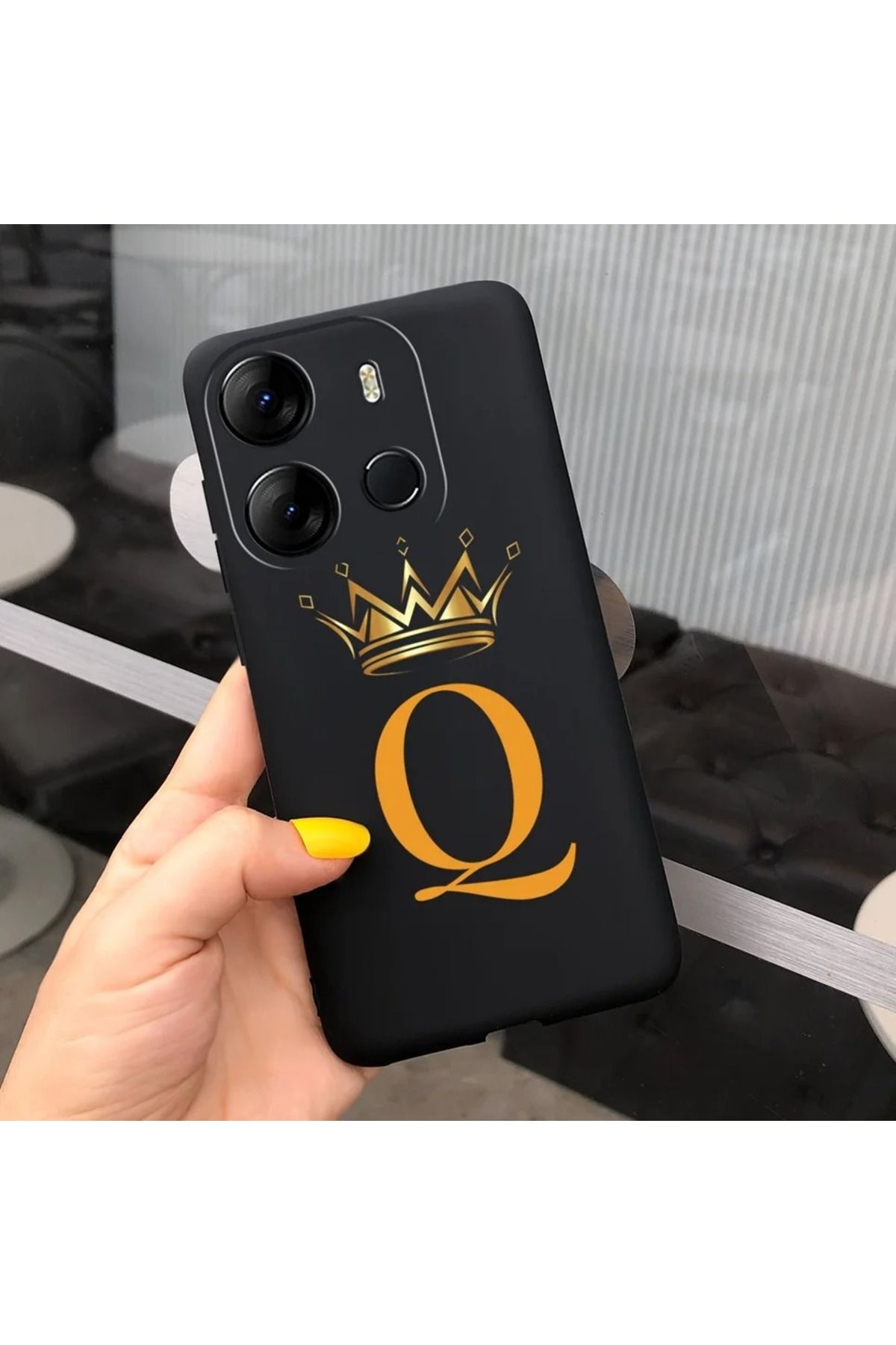 Rotaks Tecno Spark Go 2023 Uyumlu Harfli Taç Baskılı Kişiye Özel Silikon Telefon Kılıfı - Q