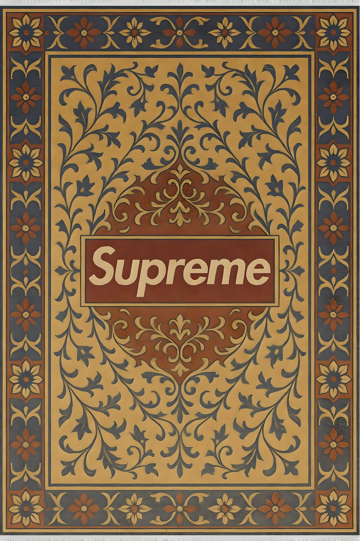 TNYLOF Supreme Logolu Retro Halı – Sokak Stili, Kaymaz Taban, Yıkanabilir, Bebek ve Evcil Dostu