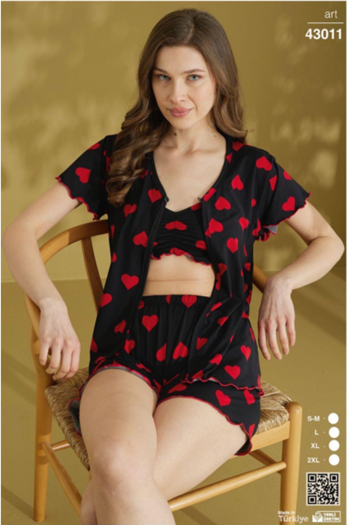 BRNCY Kadın 3'lü Croplu Şortlu Sabahlıklı Pijama Takımı