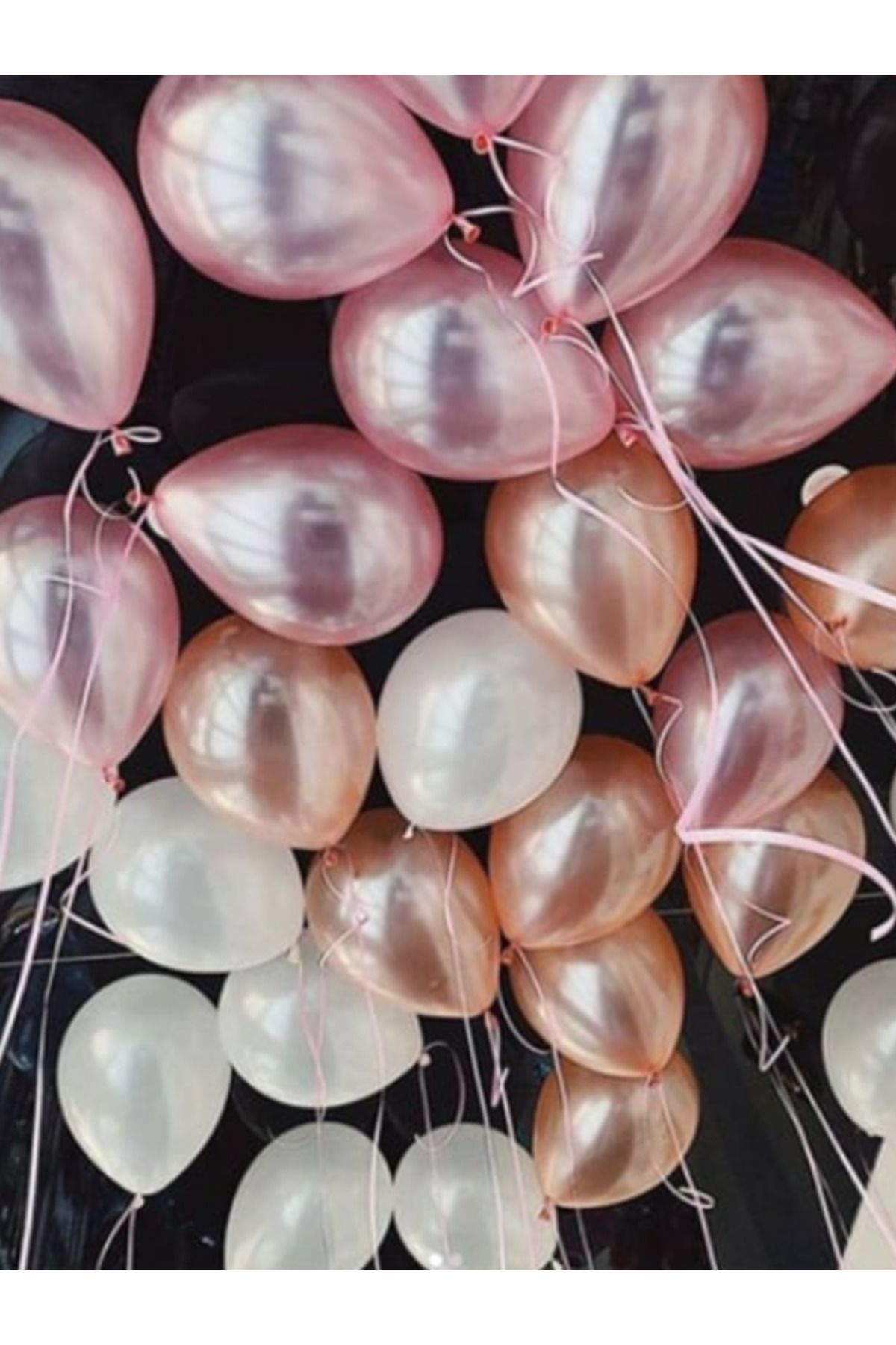 parti kral 30 Adet Karışık Metalik Balon Pembe Beyaz Rose Gold Balon ipi ve Bandı