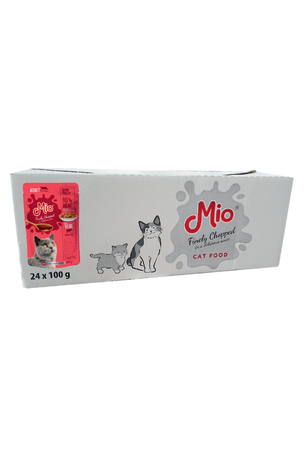 MİO Mancare Pisici ️ Adulte, Cutie 24 Pliculete Pisici 100g Mio Cat, Premium, Cu Bucati De Vitel - One Size