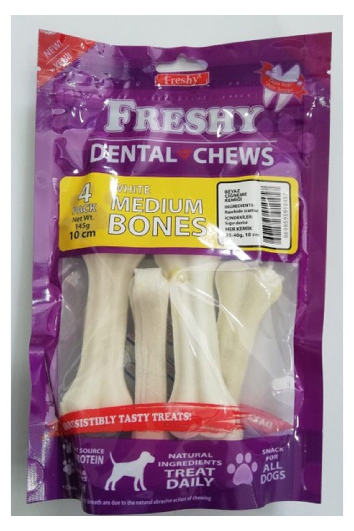 Orqinel Freshy Beyaz Press Deri Köpek Çiğneme Kemiği 35-40 gr x 4