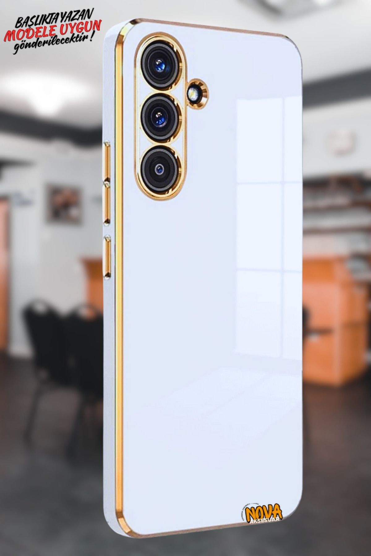 cepmoda Samsung Galaxy S25 - Gold Çizgili Renkli Shiny Silikon Kılıf / Kapak - BEYAZ