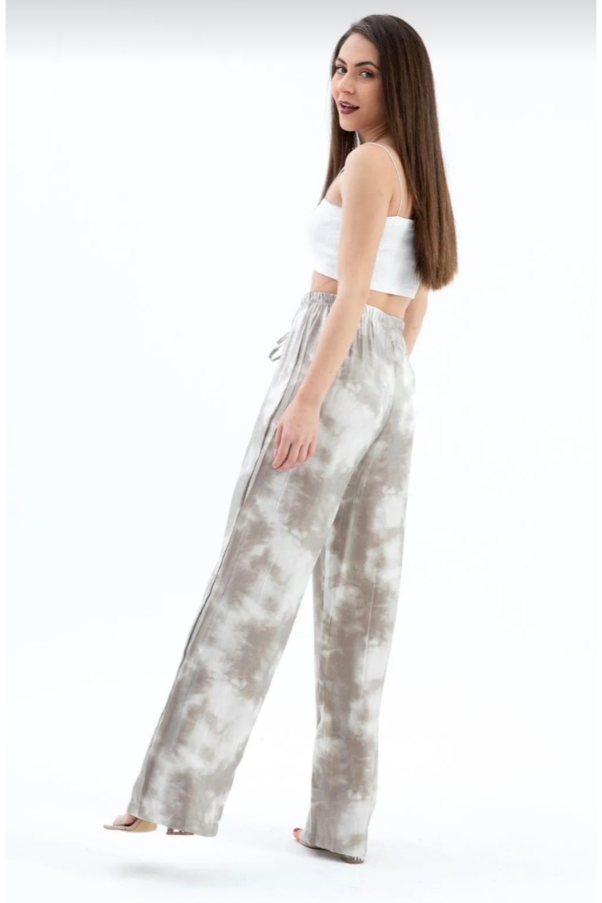 MODA-Make a Difference with Your Elegance High Waist Tie-Dye Print Premium Shiny Pants 3
