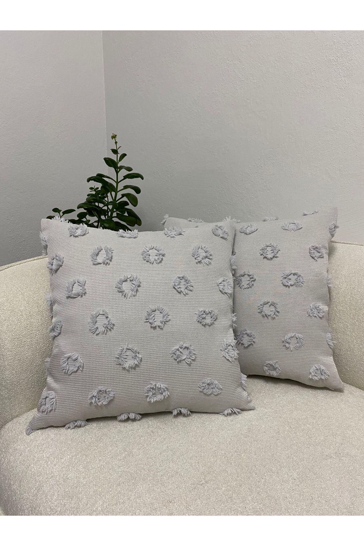 LILYUM Home Bohem Punch Desenli 2'li Gri Dekoratif Kırlent Kılıfı 44x44 Cm