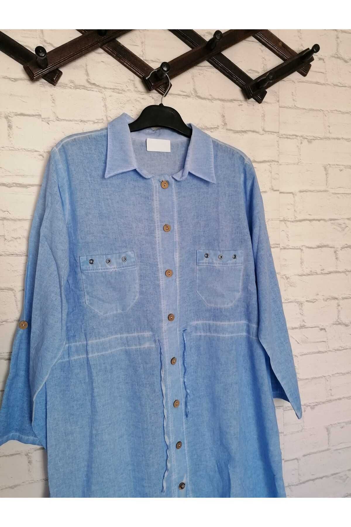 anne moda ankara-Μέση με κορδόνι, 100% καθαρό βαμβάκι, λειασμένο, χωρίς λύκρα, μακρύ μανίκι, 2 τσέπες, τουνίκ 6