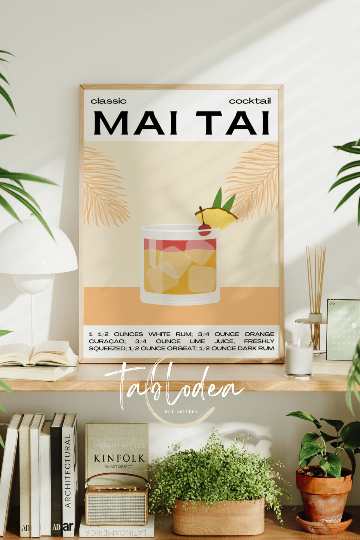 tablodea Mai Tai Kokteyl Modern Çerçeveli Poster Tablo, Bar Kafe Dekoru Minimalist Pinterest Mutfak Tablosu