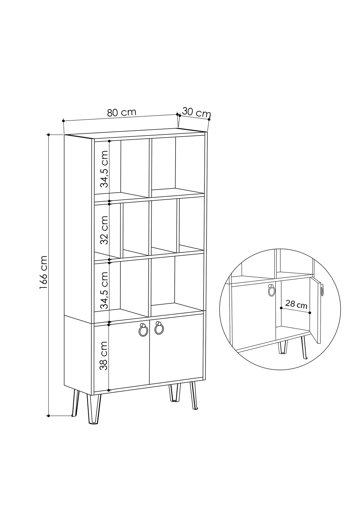 Mourah Home-Bene 2-tier Bookcase With Doors – Bookshelf Cabinet - Display Rack With Metal Legs 3