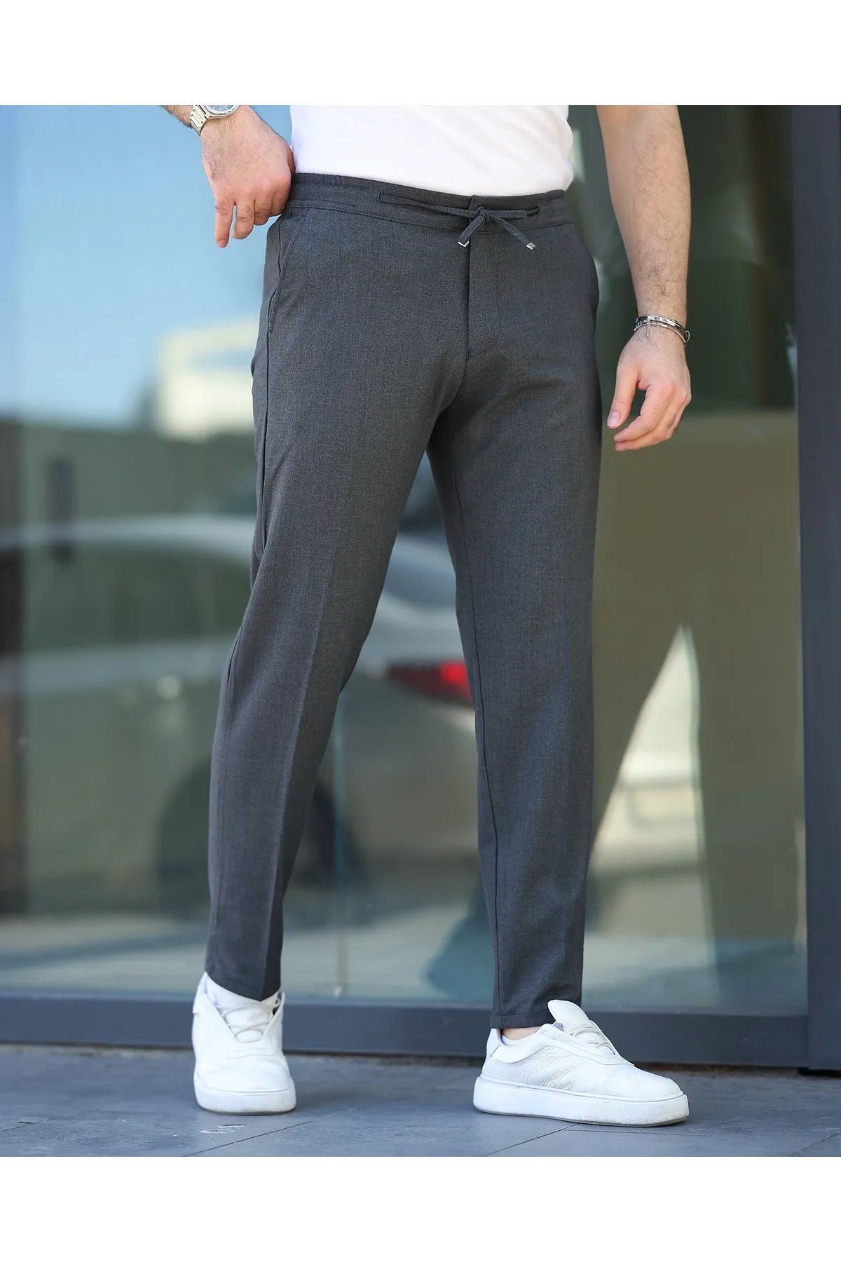 ÖNDER MODA Erkek Gri Renk Kaliteli Esnek Likralı Bilek Boy Kumaş Pantolon