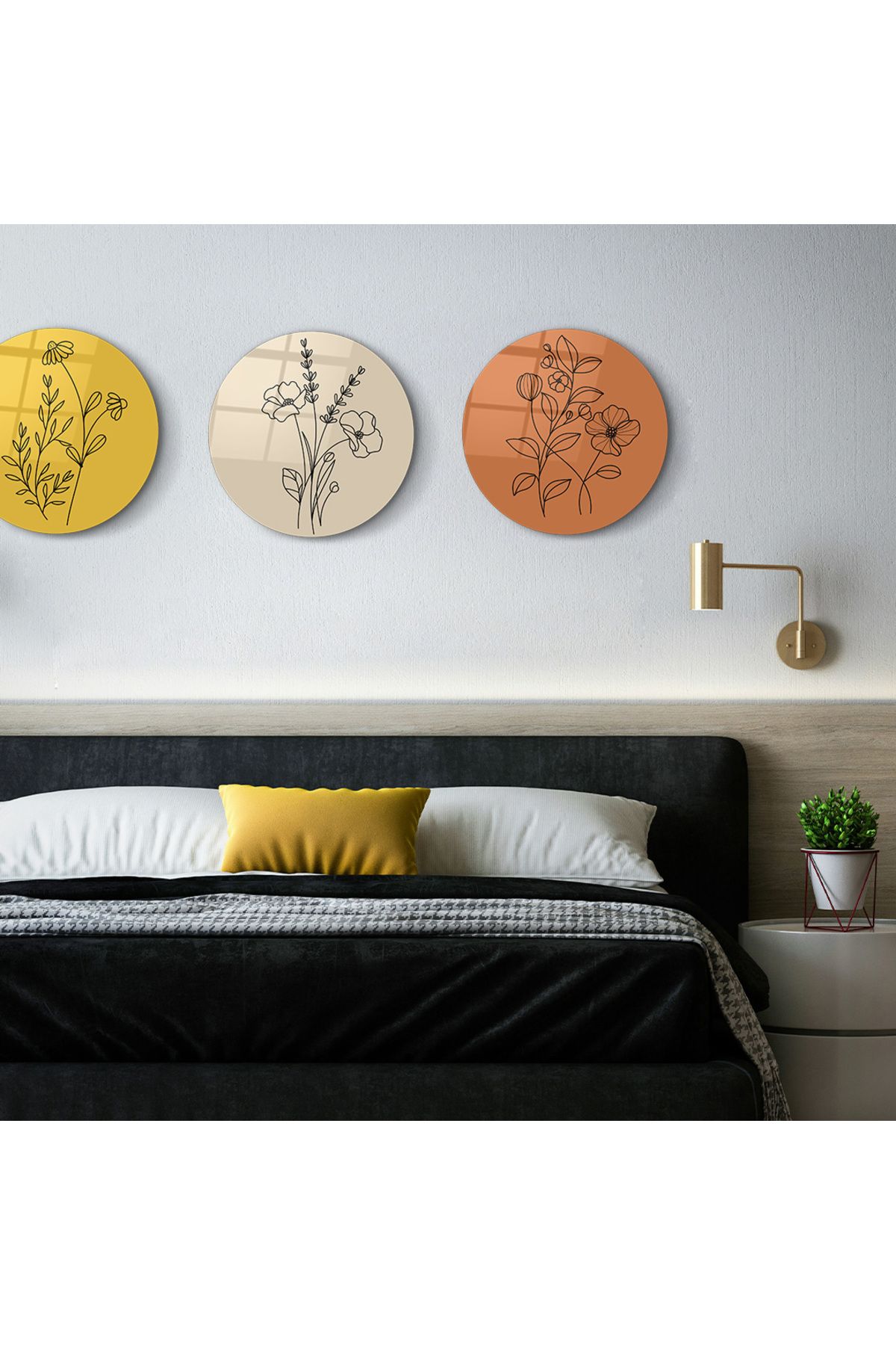 OLEARTISTIC Cam Tablo Minimalist/Çizgisel Çiçek|Ev ve Ofis Dekorasyonu|Modern