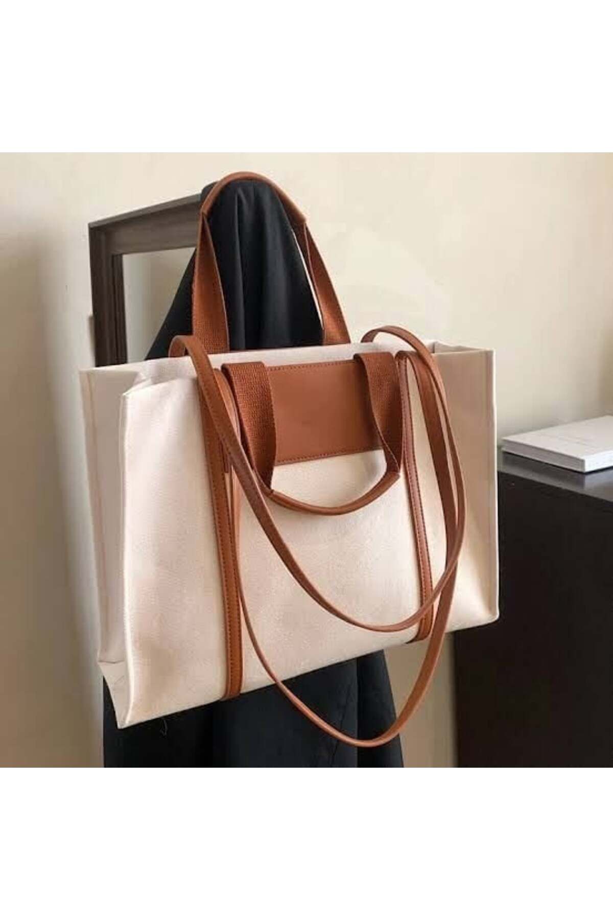 masilya brand Kanvas Kumaş Deri Detaylı El Ve Omuz Çantası Lavin-TABA