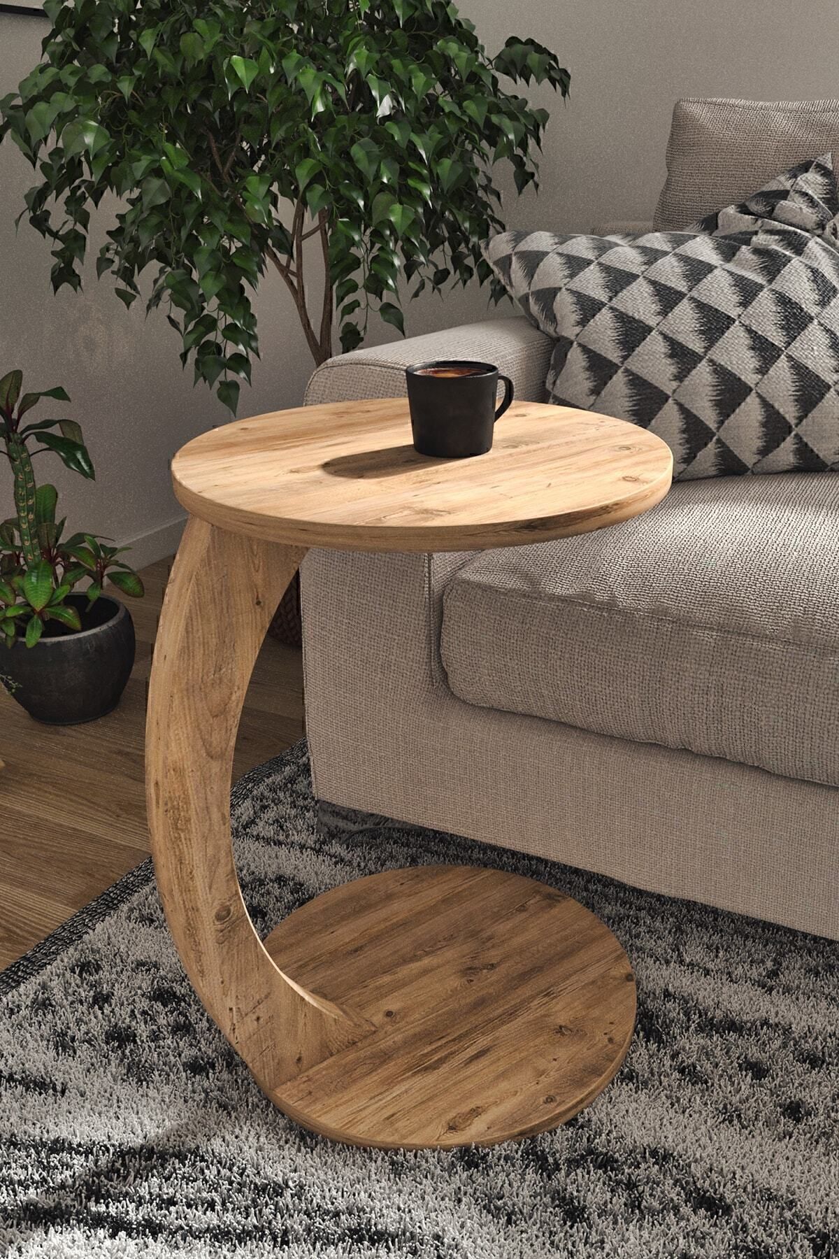 interGO-C-shaped Round End Table With Rolling Wheels - Atlantic Pine Pattern 4