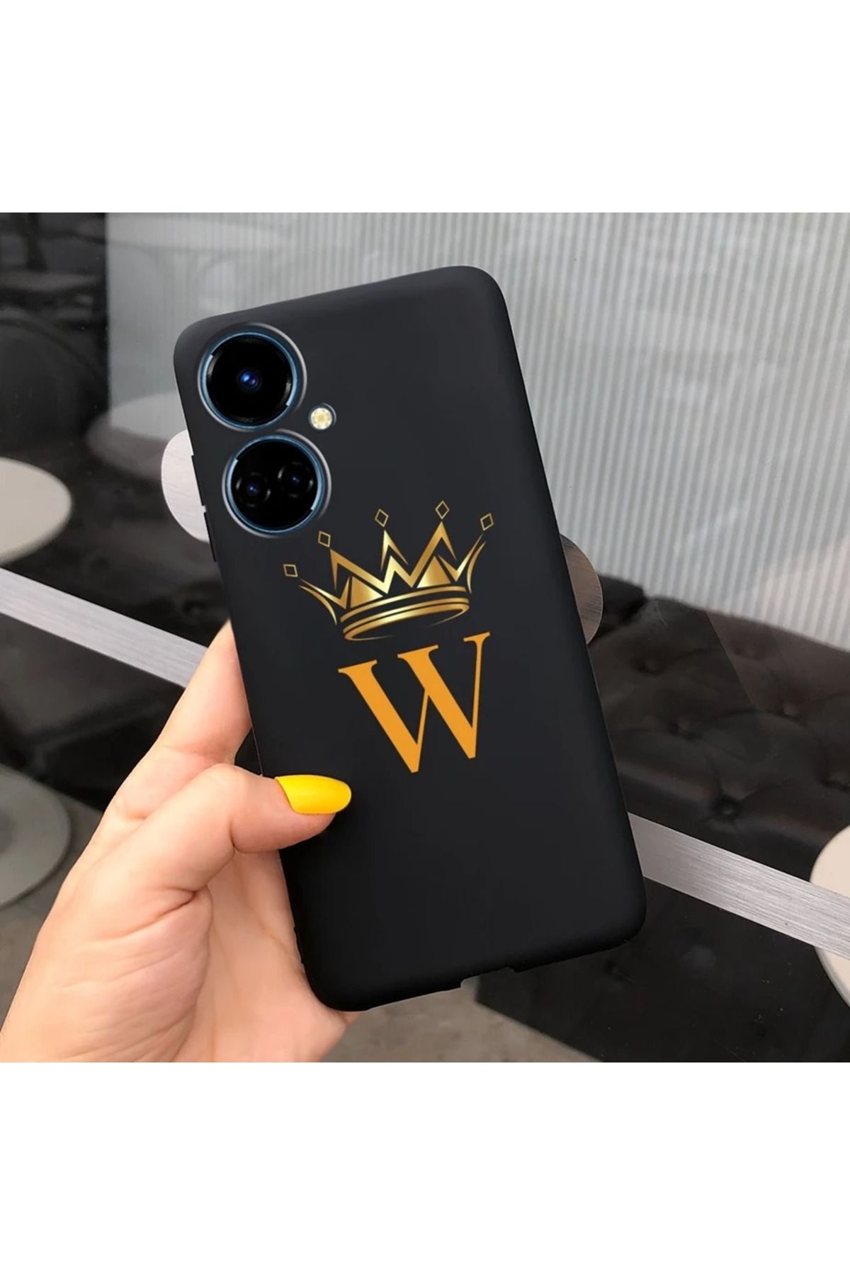 Rotaks Tecno Camon 19 Pro Uyumlu Harfli Taç Baskılı Kişiye Özel Silikon Telefon Kılıfı - W