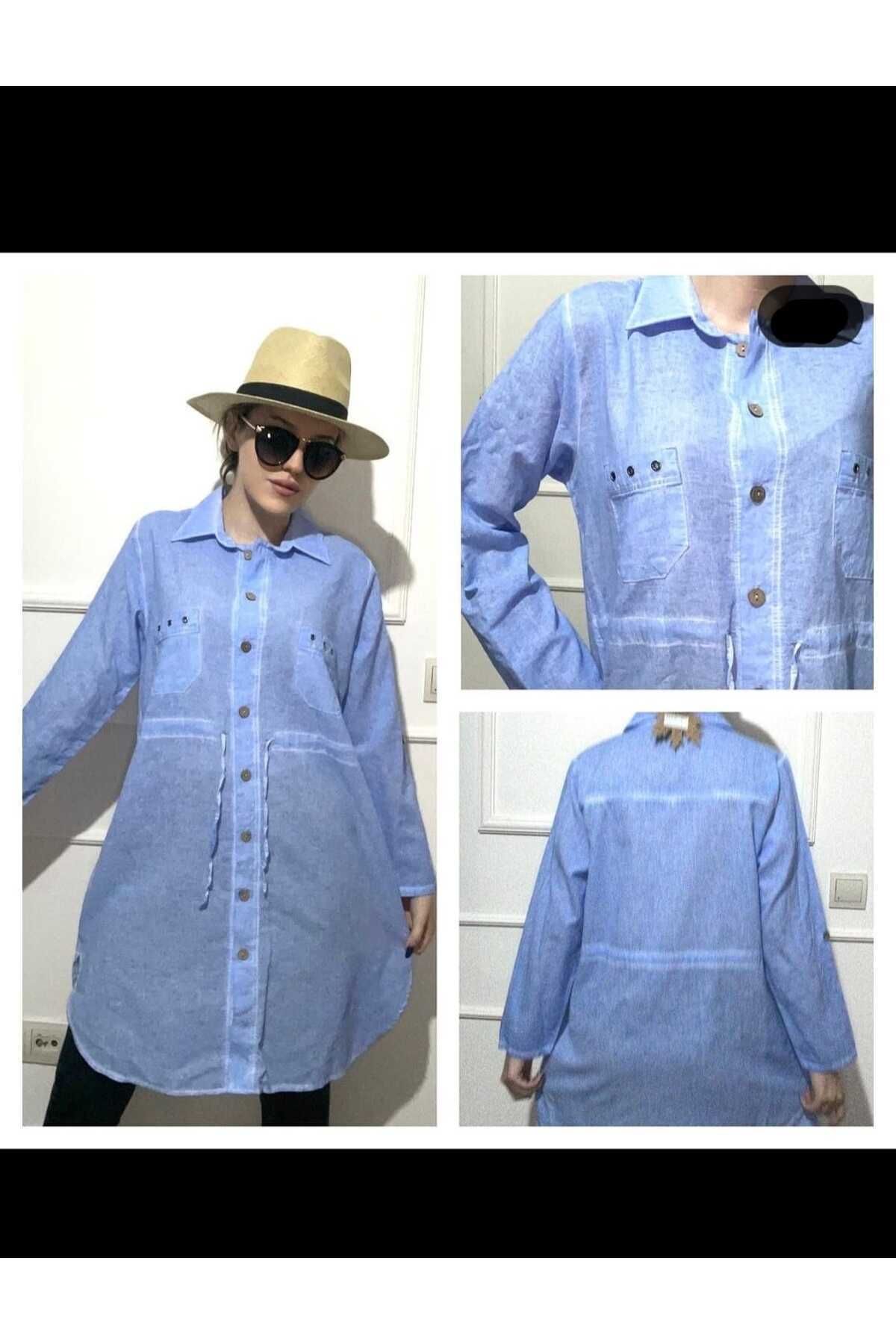 anne moda ankara-Μέση με κορδόνι, 100% καθαρό βαμβάκι, λειασμένο, χωρίς λύκρα, μακρύ μανίκι, 2 τσέπες, τουνίκ 4