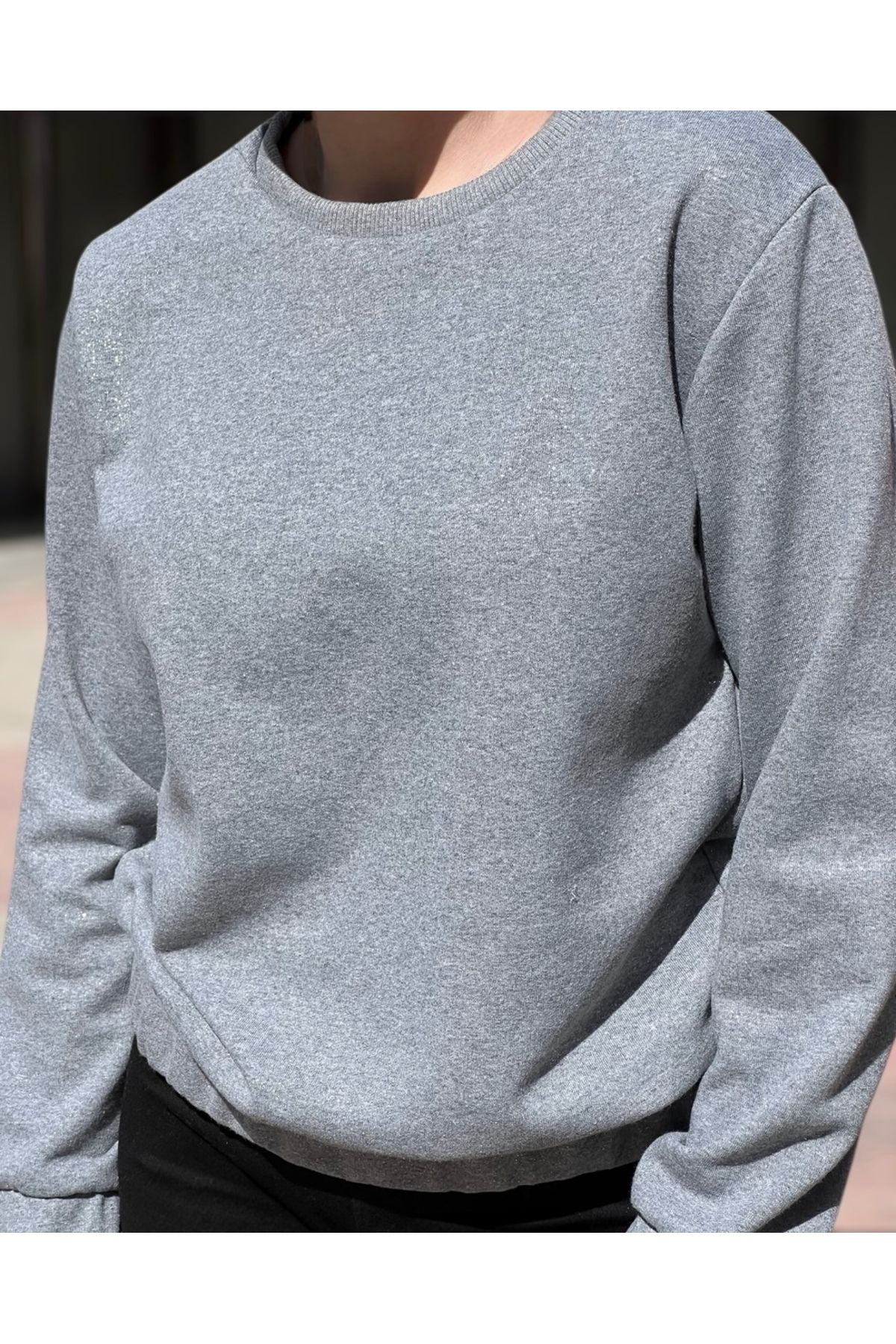 sweet&sweat Gri Simli Sıfır Yaka Sweatshirt
