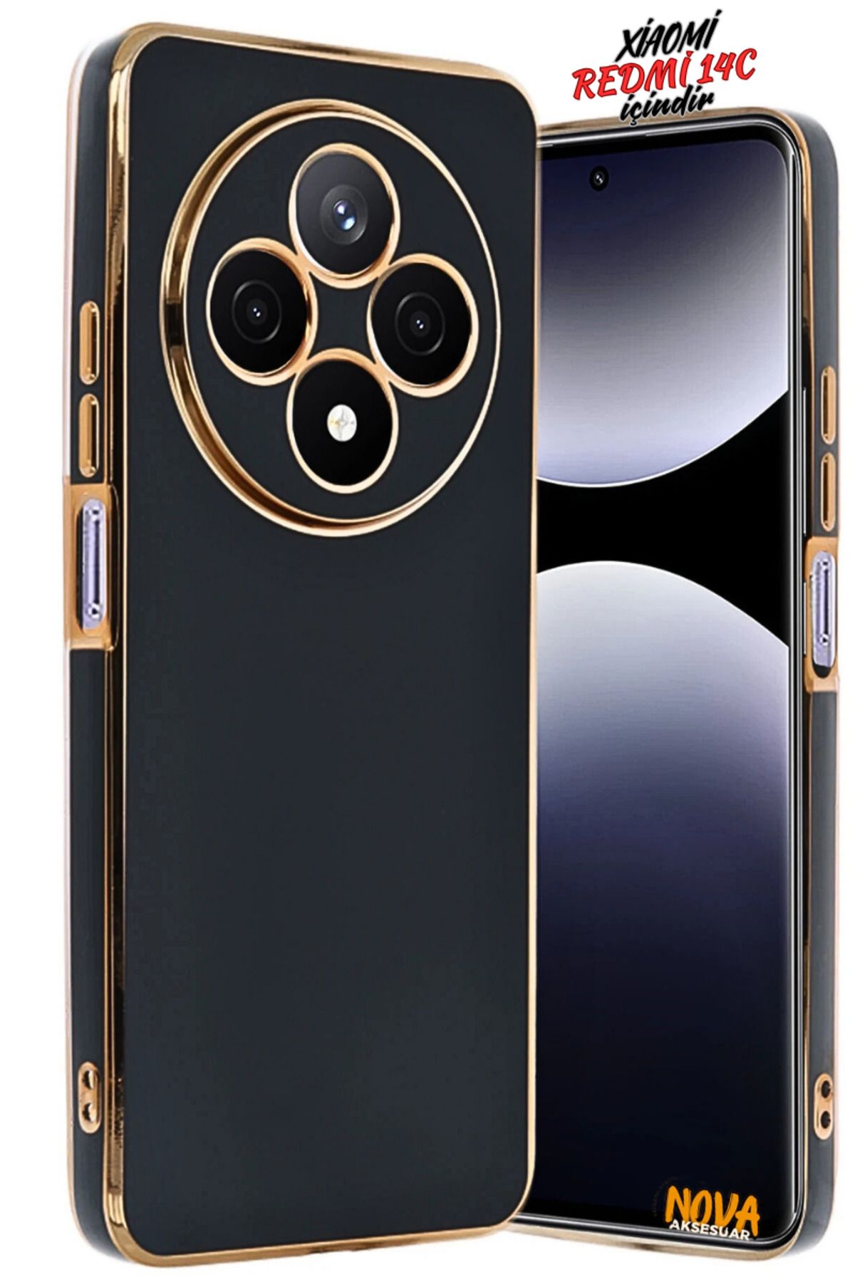 cepmoda Xiaomi Redmi 14C - Gold Çizgili Renkli Shiny Silikon Kılıf / Kapak - SİYAH