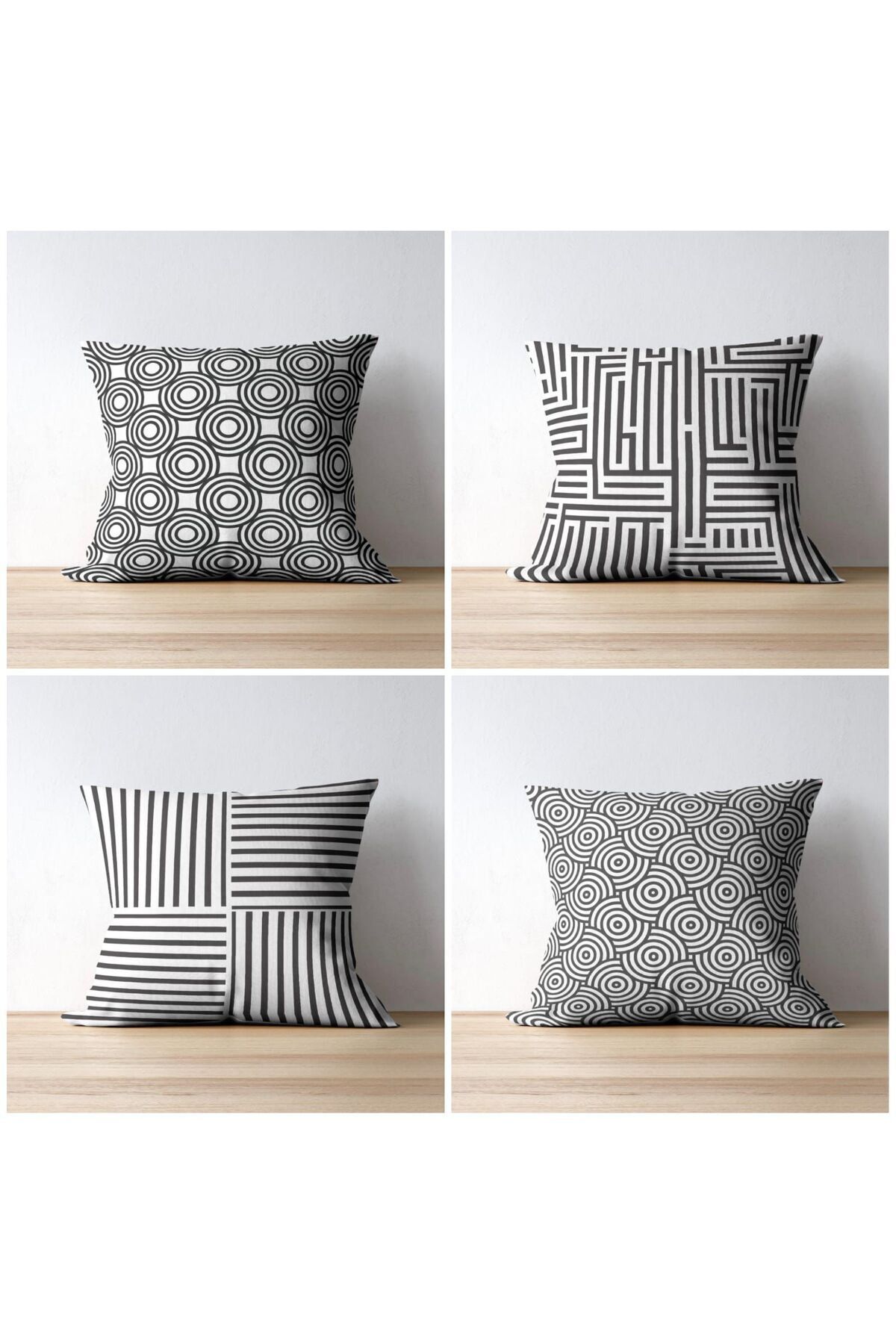 GMhome 4'lü Modern Geometrik Desenli Kırlent Kılıf seti - Siyah Beyaz Dijital Baskı, 43 x 43