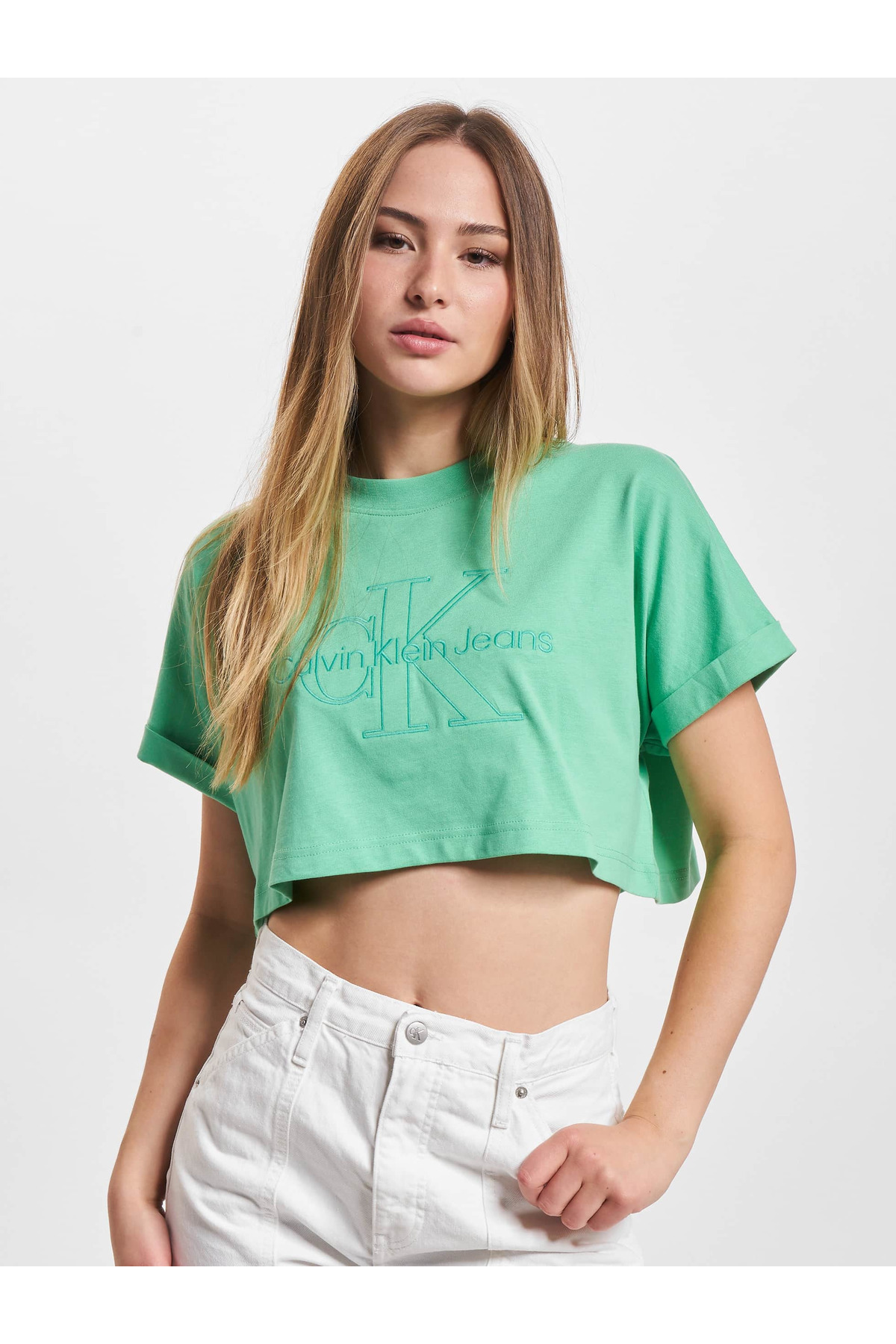 Calvin Klein-Damen Calvin Klein Jeans Monologo Cropped T-Shirt 3