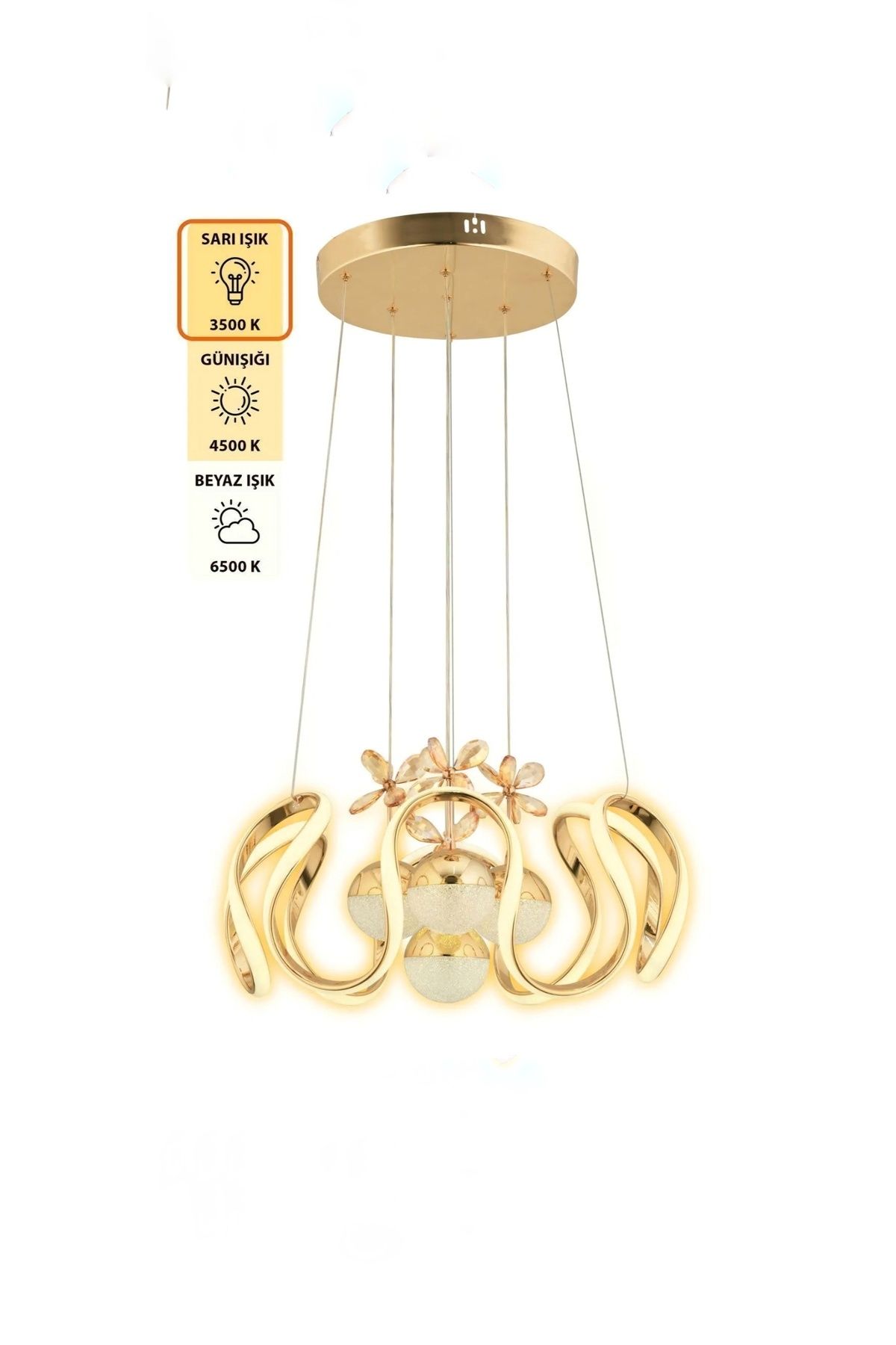 VELANDIA Kumandalı 3 Renk Işık Özellikli Modern Gold Kaplama Sarkıt Led Avize Salon Avize