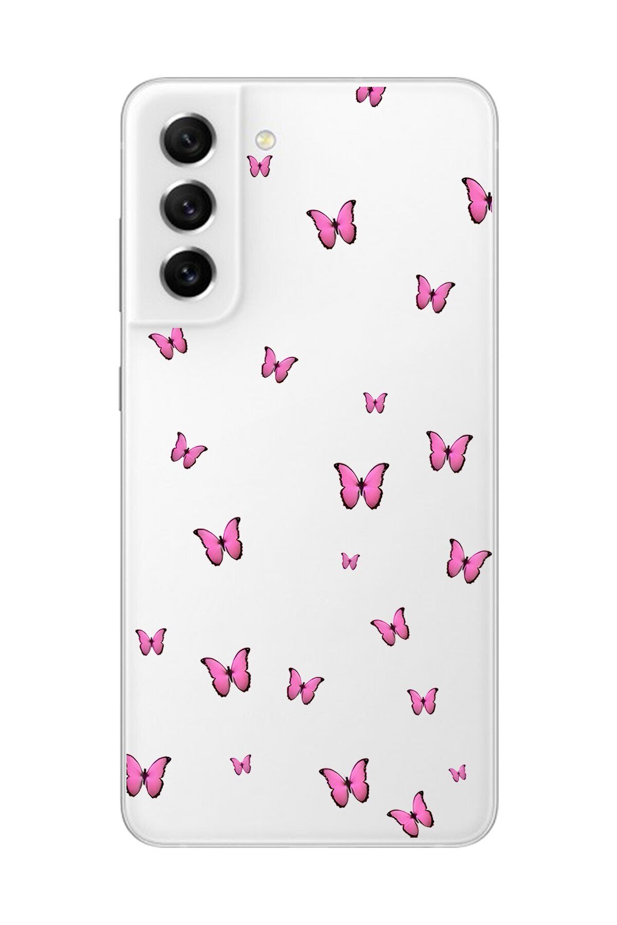 Dali Design Galaxy S21 FE Uyumlu Şeffaf Kılıf Şeffaf Şeffaf Kelebek 2 Tasarımlı