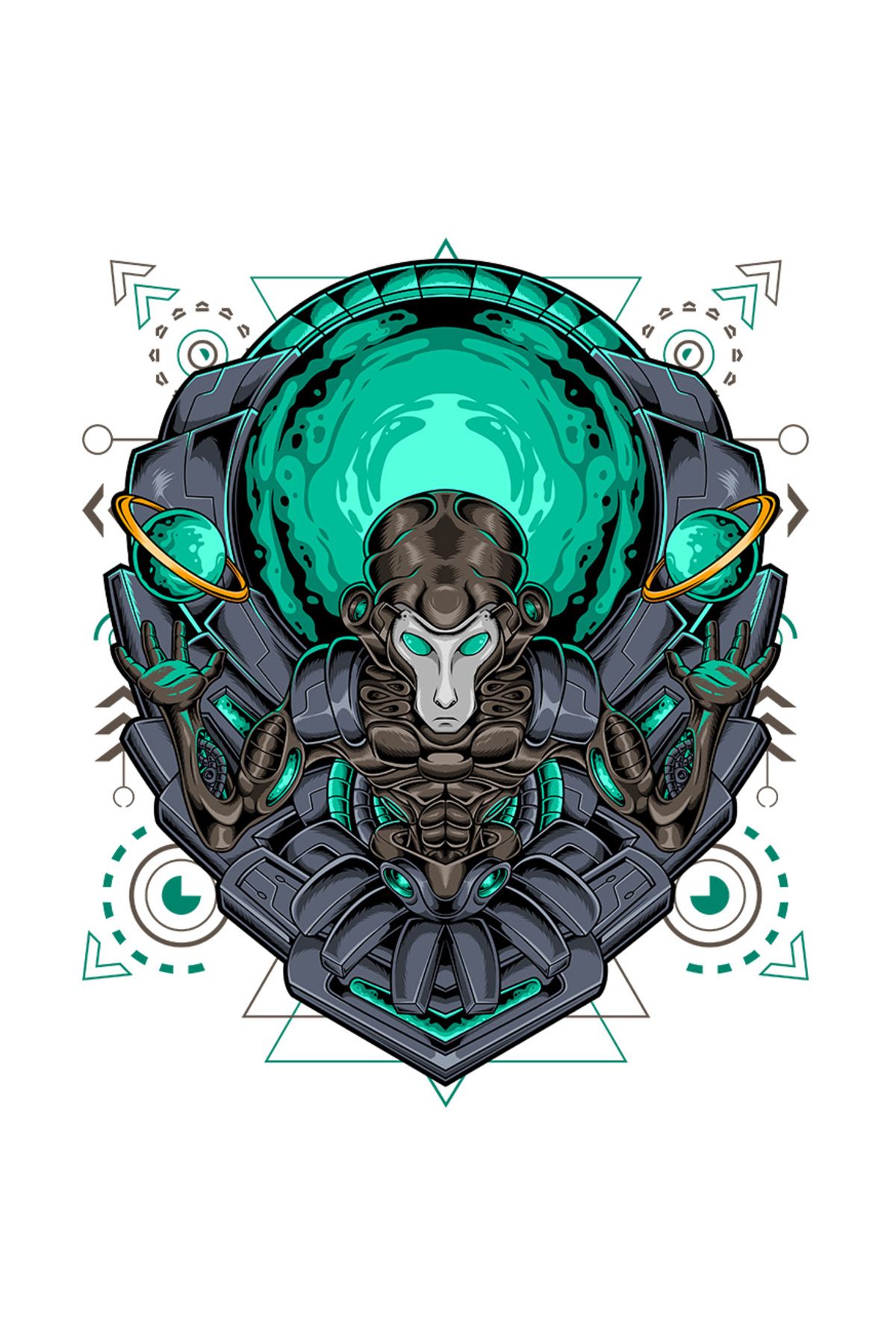 StoryGift Romania Sticker Eticheta 40cm Cu Maimuta, Mecha, Robot, Sci Fi, Geometric, Planeta, Cu Margini Albe, - One Size