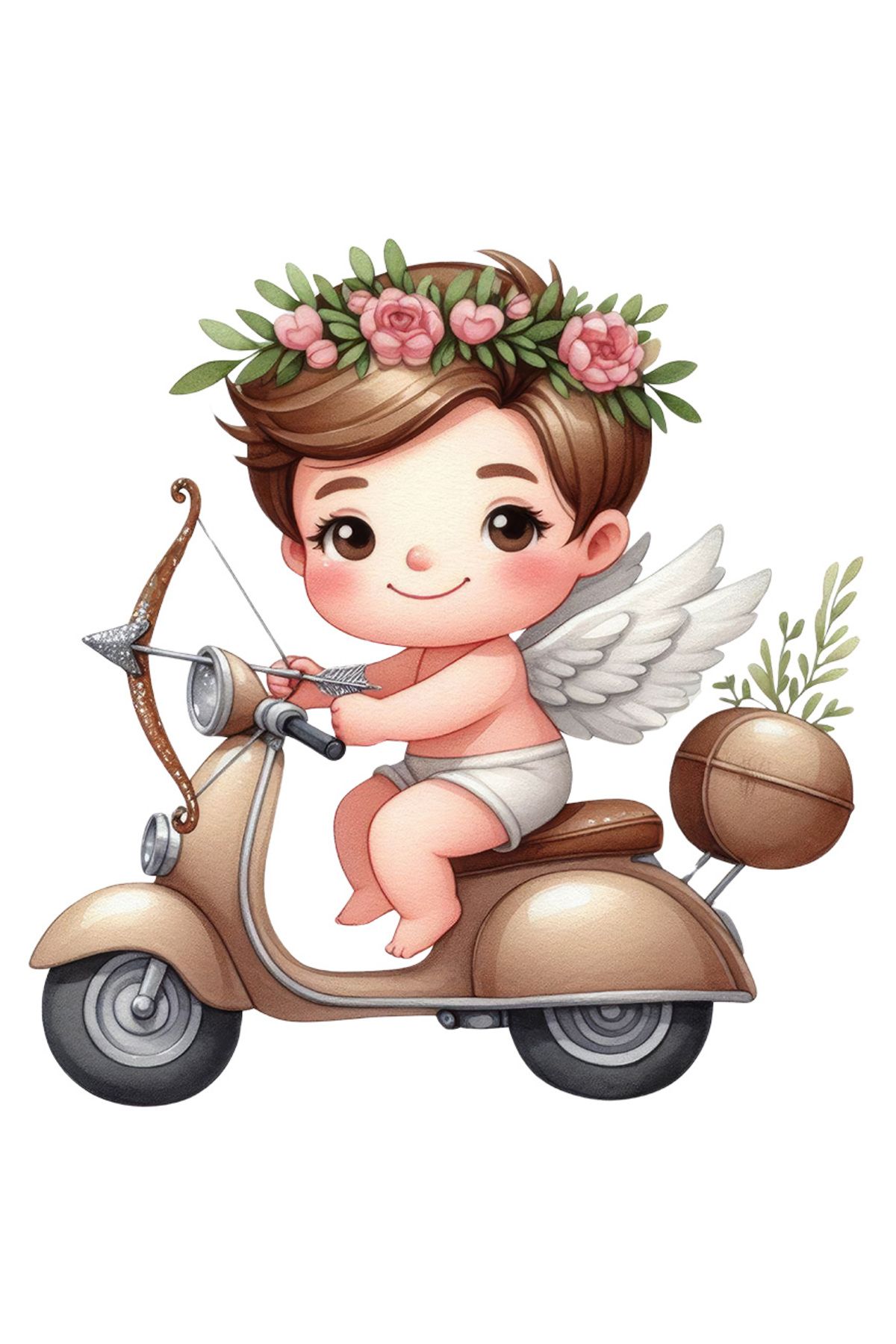 StoryGift Romania Sticker Eticheta 40cm Cu Un Bebelus Pe Scuter, Ilustratie, Cupidon, Arc Cu Sageti, Coronita, A - One Size