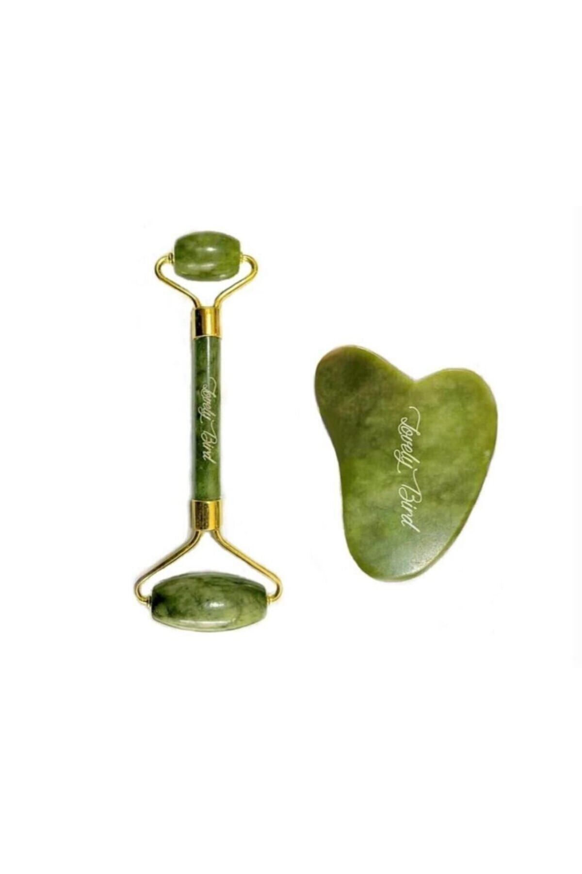 KAİZEN Jade Roller Ve Gua Sha %100 Orijinal Yeşim Taşı Yüz Masaj Rulosu