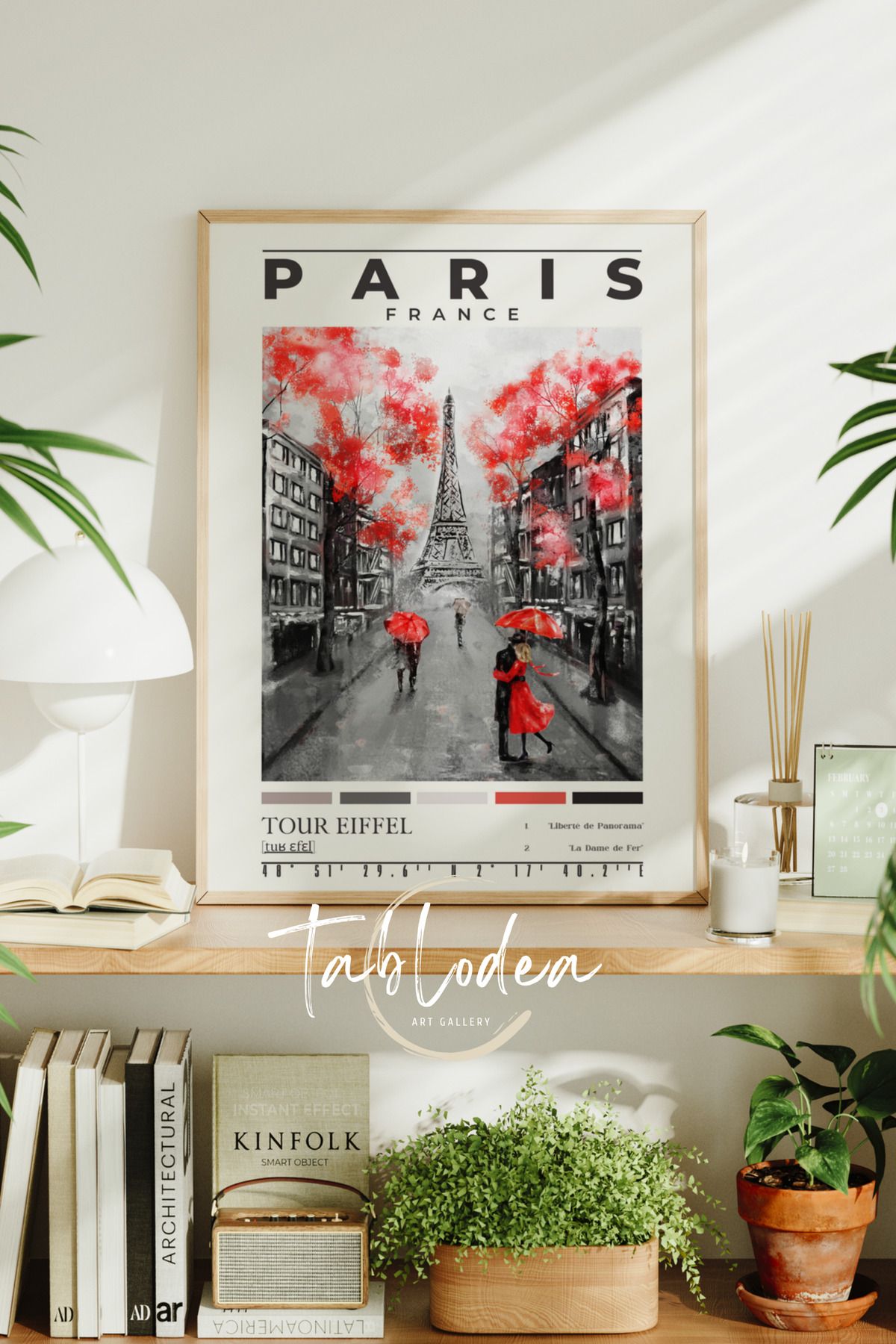 tablodea Paris Eyfel Modern Çerçeveli Poster Tablo, Romantik Şehir Temalı Dekoratif Nostaljik Bohem Tablo