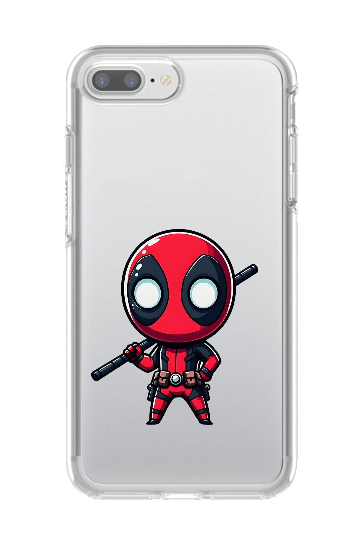Dali Design iPhone 8 Plus Uyumlu Şeffaf Kılıf Chibi Deadpool 8 Tasarımlı