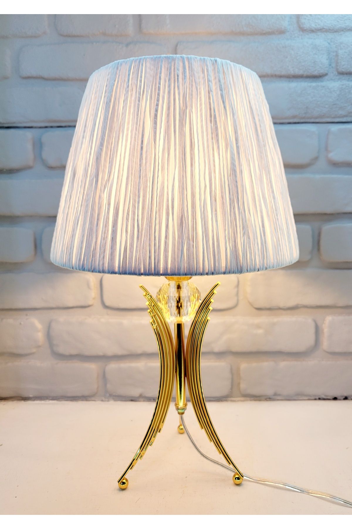 Decodelight Modern Dekoratif Gold Metal Angel Model Pileli Kumaş , Makrome ve Kağıt İpli Şapkalı Abajur