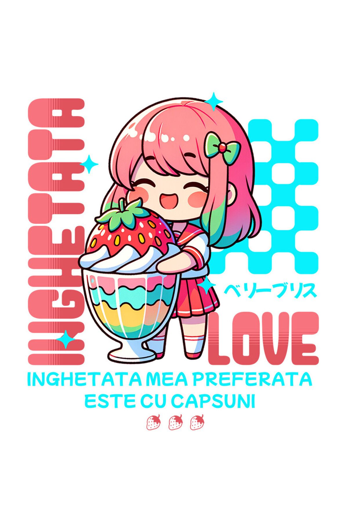 StoryGift Romania Sticker Eticheta 50cm Cu Fata Stil Anime Cu Pahar Imens De Milkshake Si Capsuna Text Inghetata - One Size
