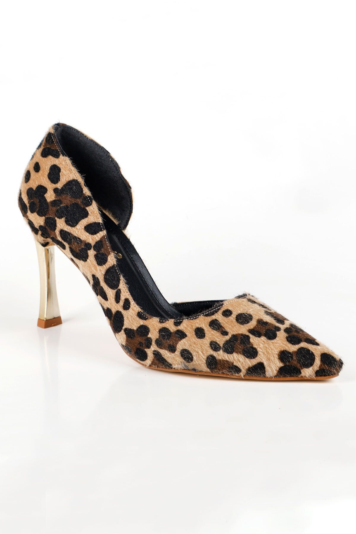 LuisPerry-Women's Stiletto Leopard Patterned Gold Plated Heels Stylish and Comfortable Stiletto 9 cm 5