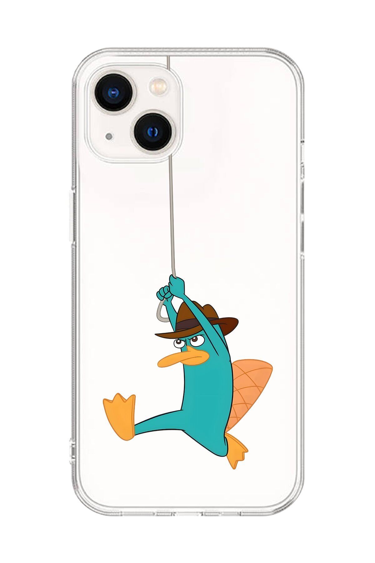 Dali Design iPhone 15 Uyumlu Şeffaf Kılıf Cartoon Ornitorenk Perry 11 Tasarımlı