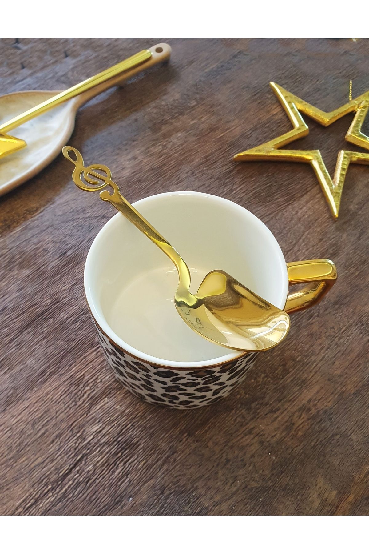 LOVYCO Gold Melodi,Nota Anahtarı Şeklinde Mini Kahve,Çay Sunum Kaşık 1 Adet 14 Cm