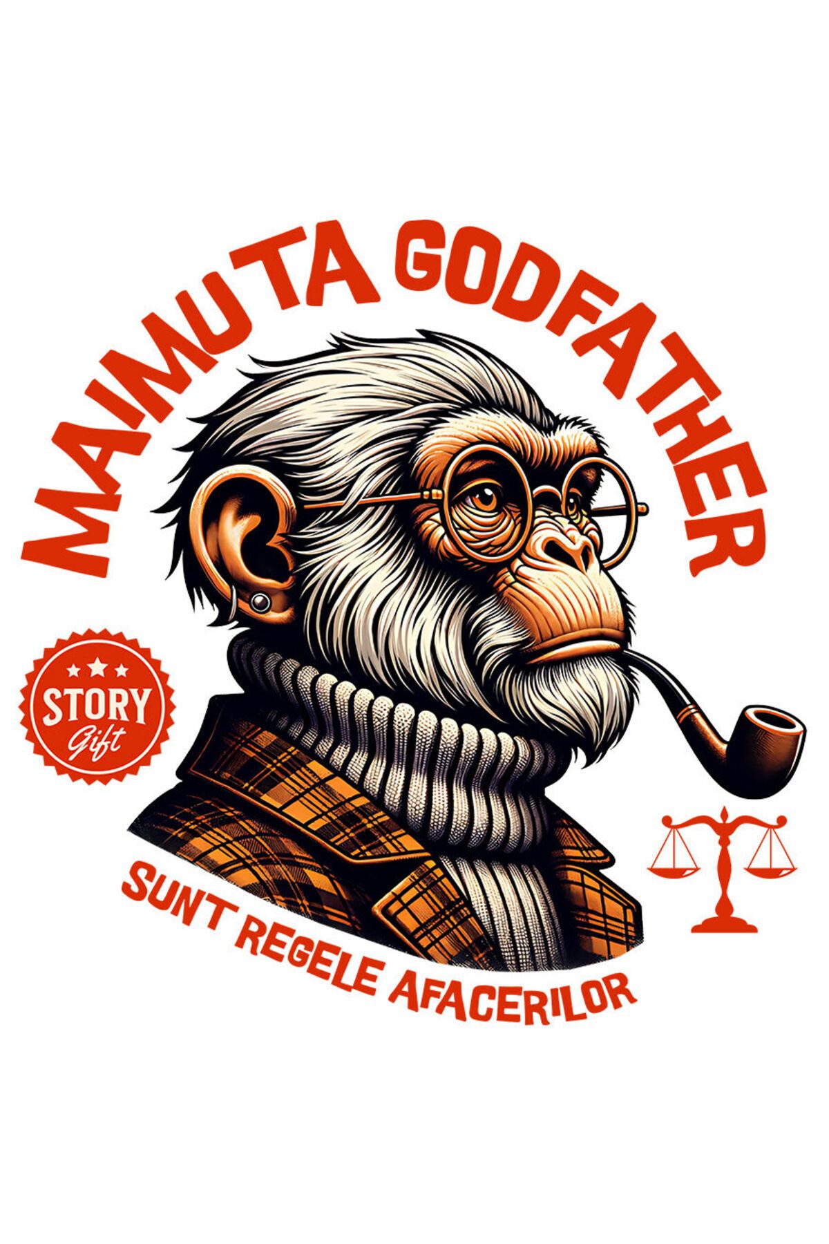 StoryGift Romania Sticker Cu Portret Maimuta Cu Trabuc Si Ochelari De Vedere Fashion Balanta Text Maimuta Go - One Size