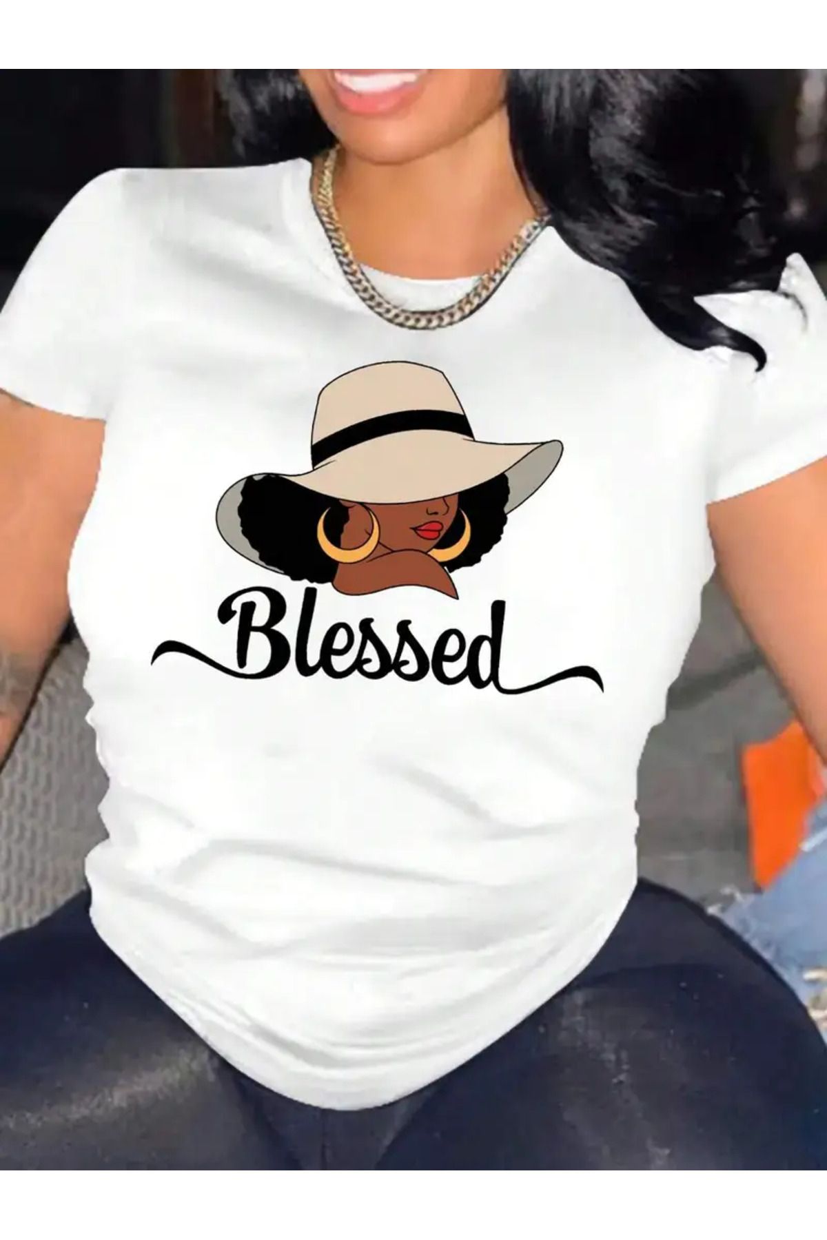 AEMİ Unisex Blessed Baskılı %100 Pamuk Oversize T-shirt