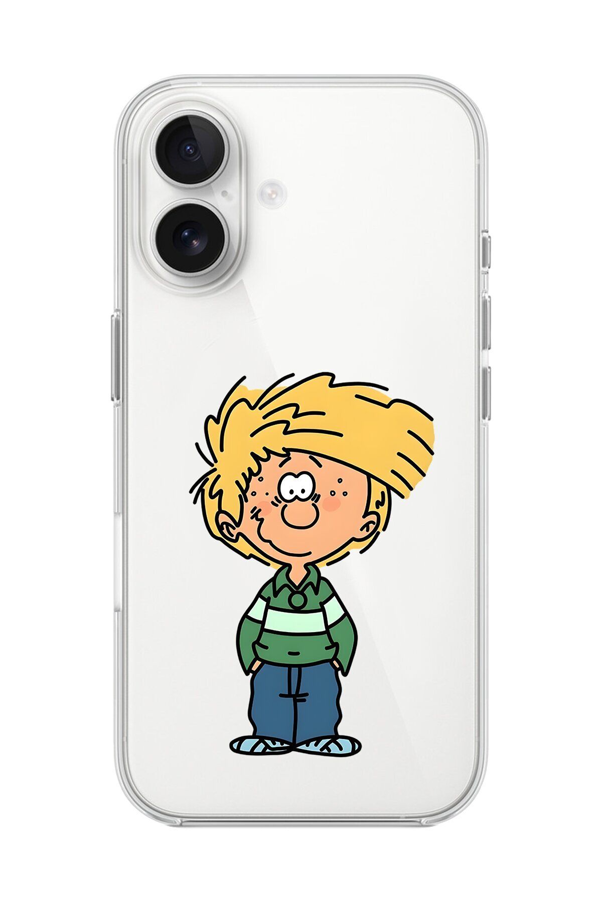 Dali Design iPhone 16 Plus Uyumlu Şeffaf Kılıf Cartoon Cedric 2 Tasarımlı