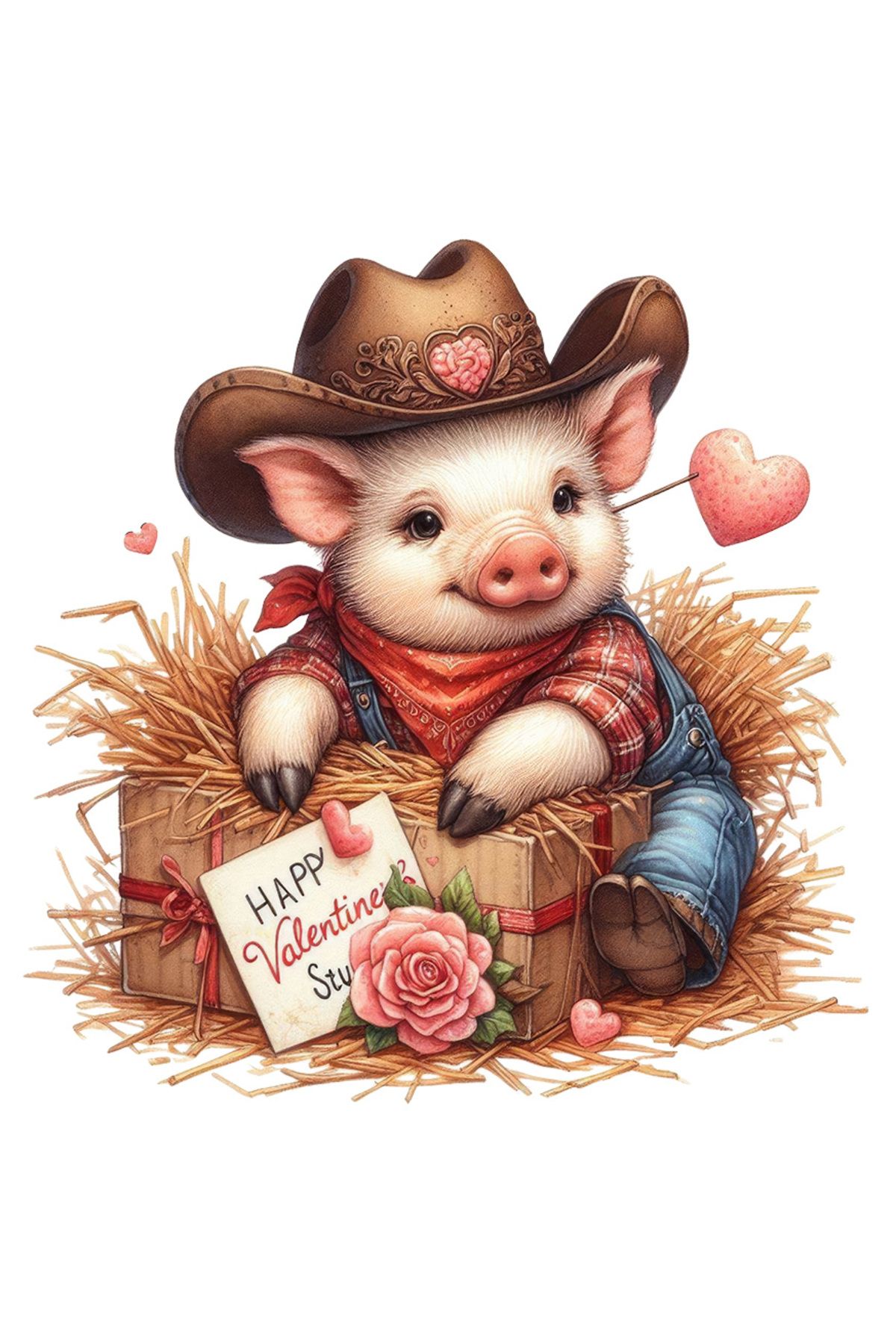 StoryGift Romania Sticker Eticheta 50cm Cu Un Porcusor Cowboy, Ilustratie, Vestul Salbatic, Curios, Fan, Floare, - One Size