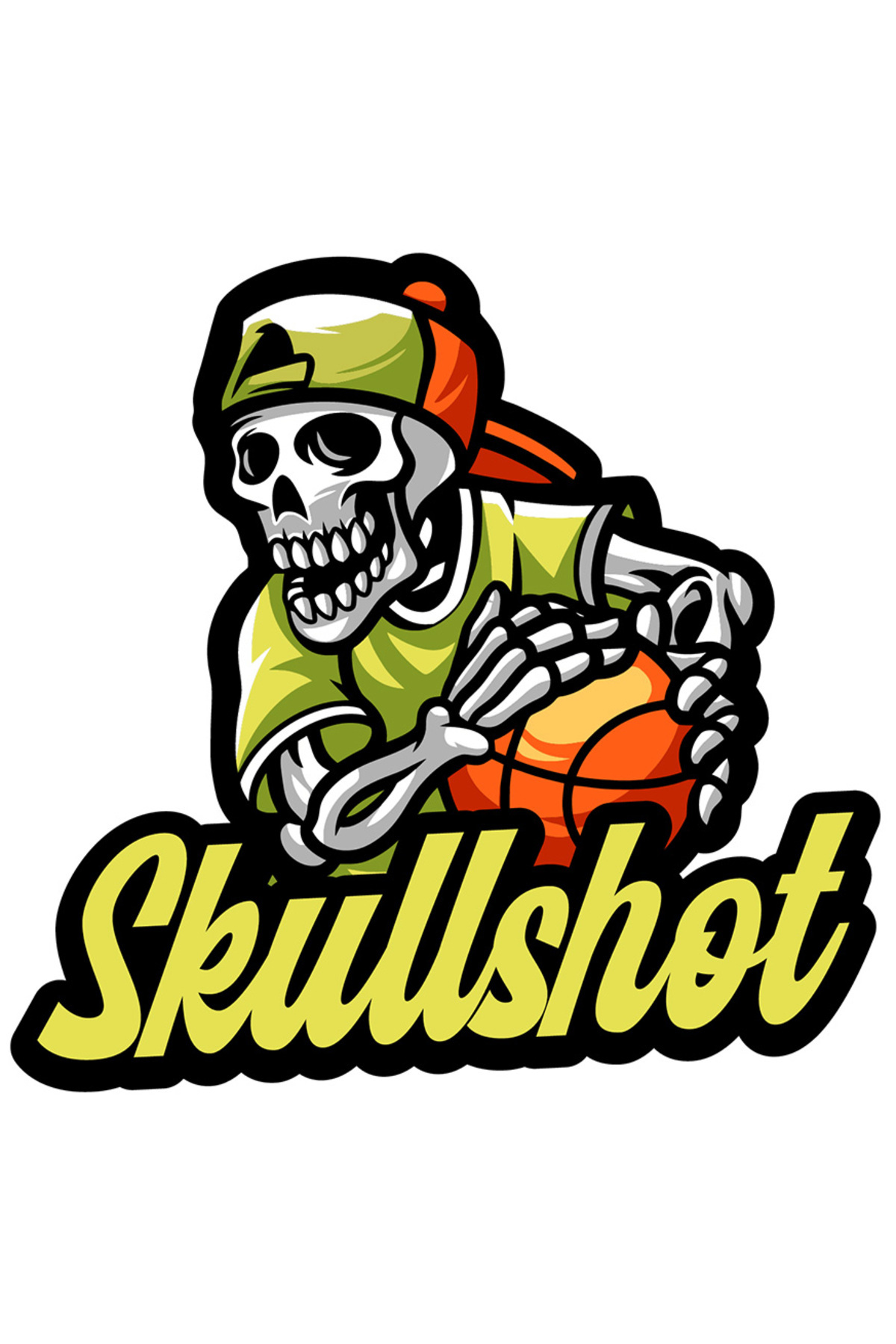 StoryGift Romania Sticker Eticheta 40cm Cu Skullshot, Basketball, Minge, Schelet, Sapca, Sport, Cu Margini Albe - One Size
