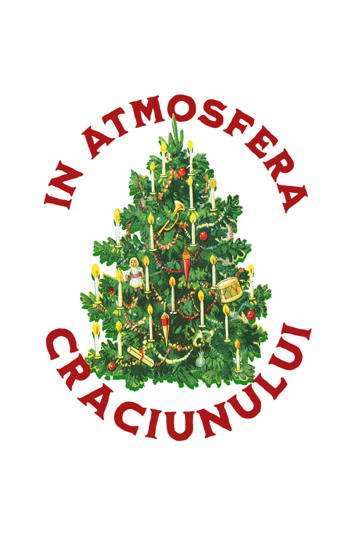 StoryGift Romania Sticker Autocolant 70cm Adeziv In Atmosfera Craciunului Brad Cadouri Sarbatoare Cu Margini Alb - One Size