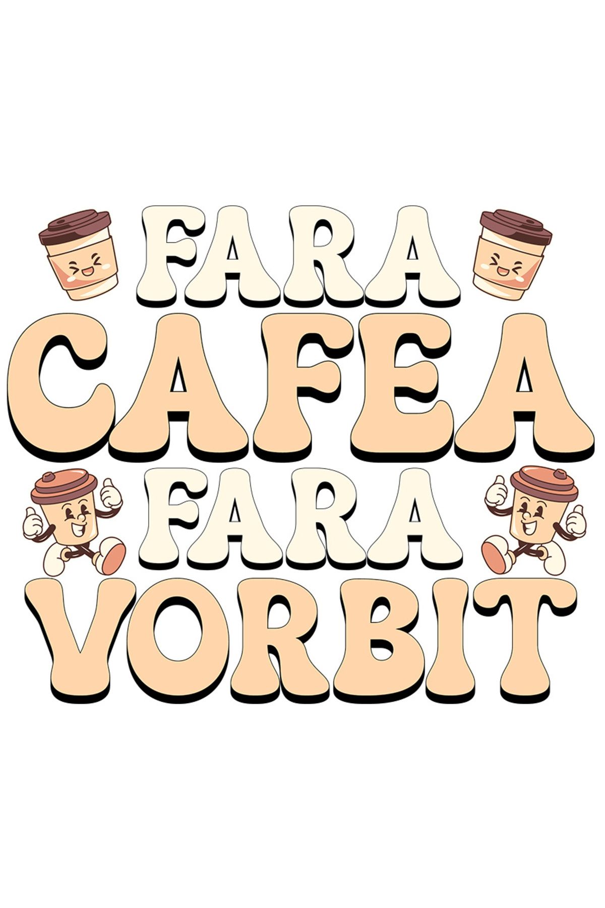 StoryGift Romania Sticker Eticheta 40cm Cu Pahare De Cafea Vesela Text Fara Cafea Fara Vorbit Cu Margini Albe, P - One Size